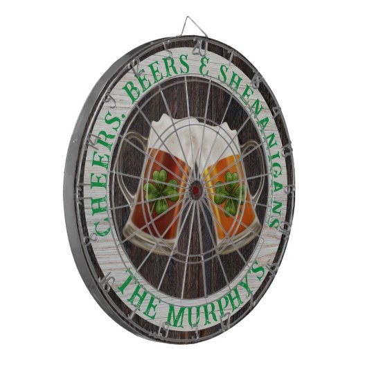 Brown Rustic Wood Cheers Beers Shenanigans Irish Dartscheibe (Vorderseite Links)