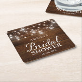 Brown Rustic Wood Mason Jars Lights Brautparty Rechteckiger Pappuntersetzer (angewinkelt)