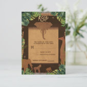 Brown Safari Jungle Zoo Animals Wedding RSVP (Stehend Vorderseite)