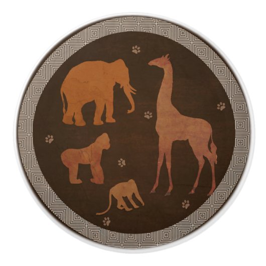 Brown Safari Jungle Zootiere Keramikknauf (Vorderseite)