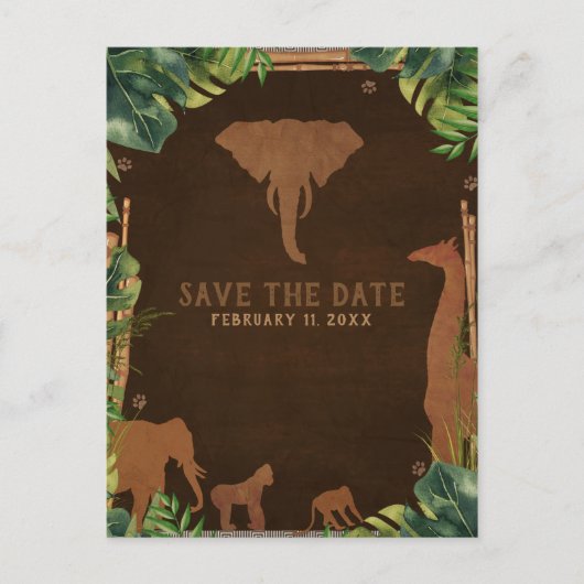 Brown Safari Jungle Zootiere Save the Date Ankündigungspostkarte (Vorderseite)