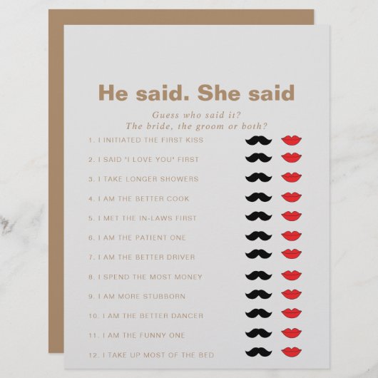 Brown sagte, sie sagte, Brautparty Game (Vorne/Hinten)