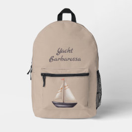 Brown Sailing Boat and Name on Beige Bedruckter Rucksack
