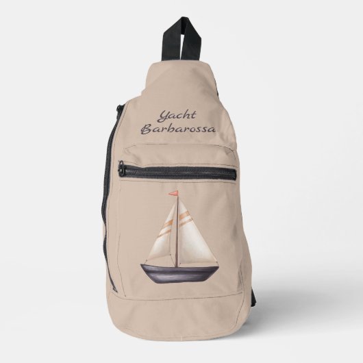 Brown Sailing Boat and Name on Beige Crossbody Bag (Vorderseite)