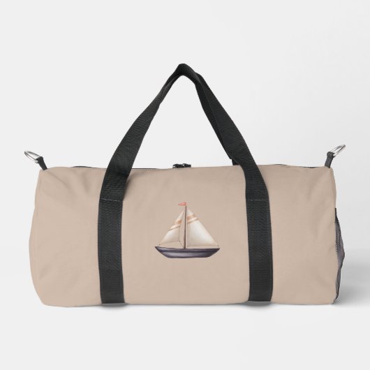 Brown Sailing Boat and Name on Beige Duffle Bag (Vorderseite)