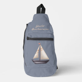 Brown Sailing Boat and Name on Gray Crossbody Bag