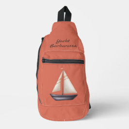 Brown Sailing Boat and Name on Red Crossbody Bag