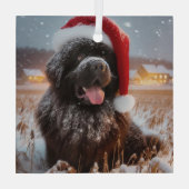 Brown Santa Newf Sitting in Snow Ornament (Rückseite)