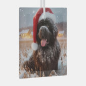 Brown Santa Newf Sitting in Snow Ornament Aus Glas (Vorderseite Rechts)