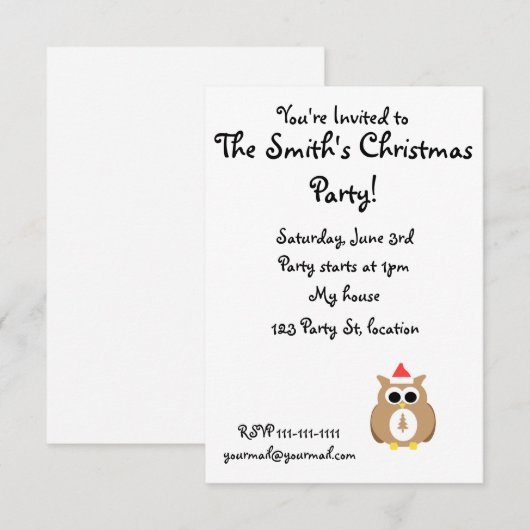 Brown Santa Uhu Einladung (Vorne/Hinten)