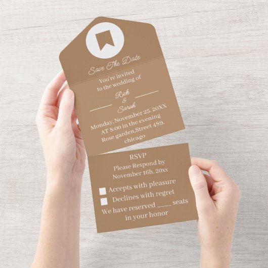 Brown Save the Date Einladung alle in einem (Abreißen)
