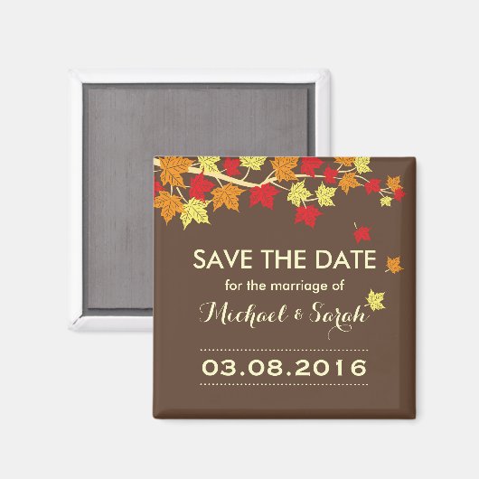 Brown Save the Date Maple Leaf Hochzeit im Herbst Magnet (Vorderseite/Rückseite)