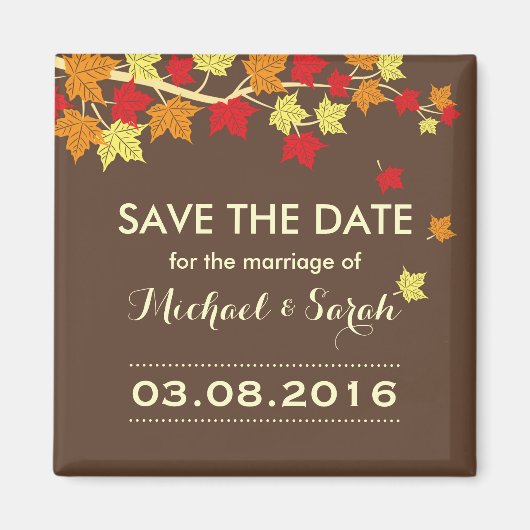 Brown Save the Date Maple Leaf Hochzeit im Herbst Magnet (Vorne)