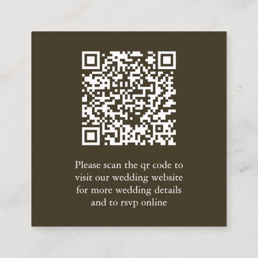 Brown Scannable QR Code Wedding Enclosure Card Begleitkarte (Rückseite)