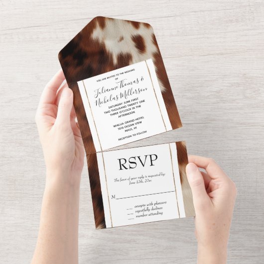 Brown Schwarz-weiß Cowhide All In One Einladung (Abreißen)