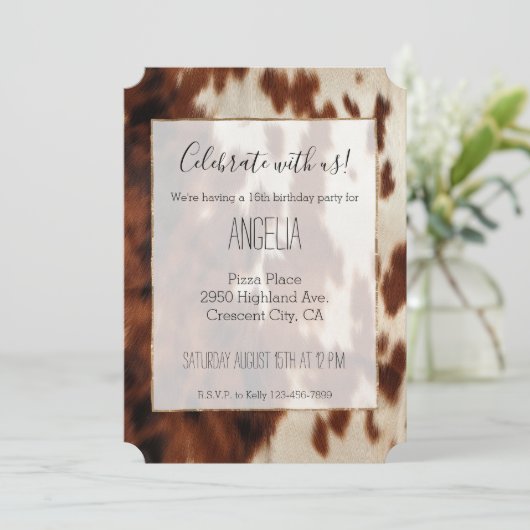 Brown Schwarz-weiß Cowhide Einladung (Stehend Vorderseite)