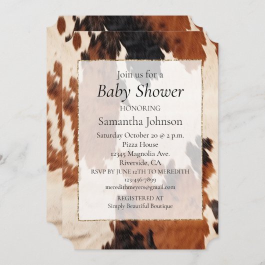 Brown Schwarz-weiß Cowhide Einladung (Vorne/Hinten)