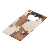 Brown Schwarz-weiß Cowhide Geldbeutel Flaschenöffner (Vorderseite Schrägansicht)