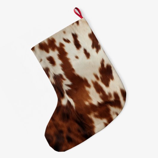 Brown Schwarz-weiß Cowhide Großer Weihnachtsstrumpf (Rückseite (Hängend))