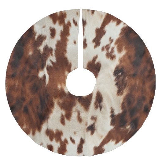 Brown Schwarz-weiß Cowhide Polyester Weihnachtsbaumdecke (Vorderseite)