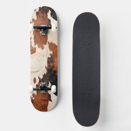 Brown Schwarz-weiß Cowhide Skateboard (Vorderseite)