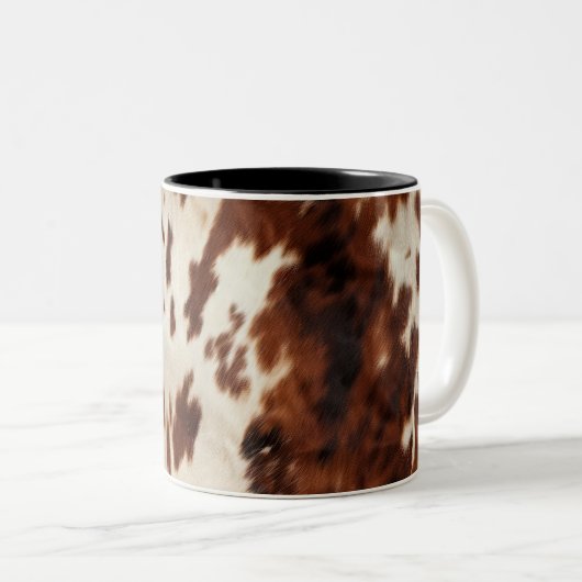 Brown Schwarz-weiß Cowhide Zweifarbige Tasse (VorderseiteRechts)