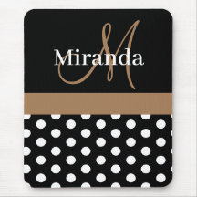 Brown Schwarz-weiß Polka Dot Monogram Mouse Pad