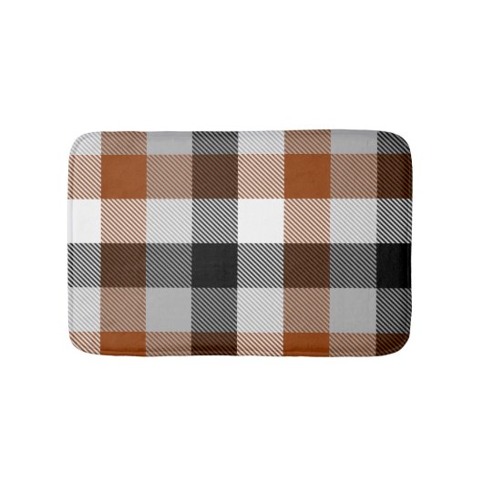 Brown Schwarz-weiß Twill Gingham Design Badematte (Vorderseite)