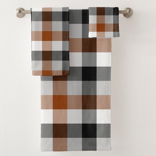 Brown Schwarz-weiß Twill Gingham Design Badhandtuch Set