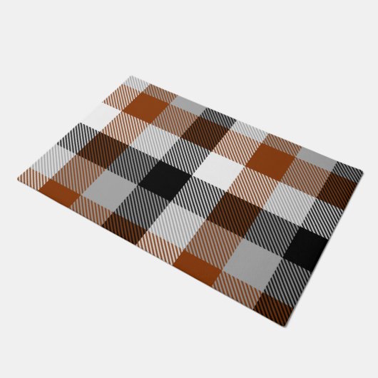 Brown Schwarz-weiß Twill Gingham Design Fußmatte (Schrägansicht)