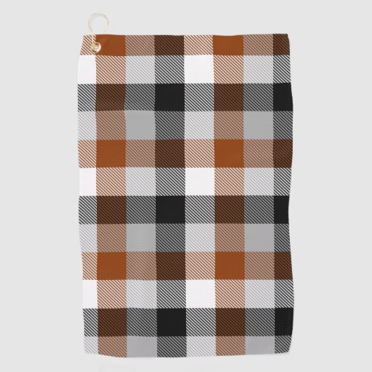 Brown Schwarz-weiß Twill Gingham Design Golfhandtuch (Vorderseite)