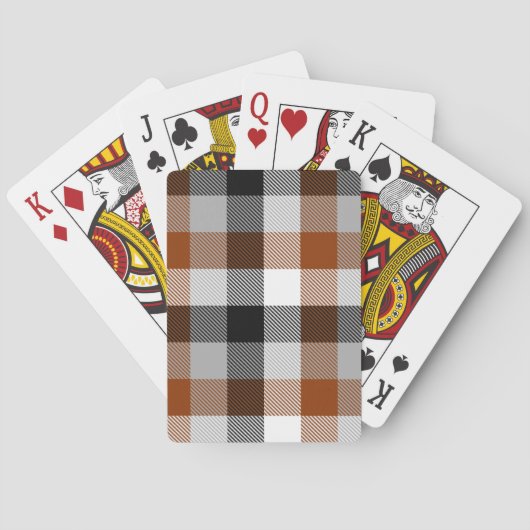 Brown Schwarz-weiß Twill Gingham Design Spielkarten (Rückseite)