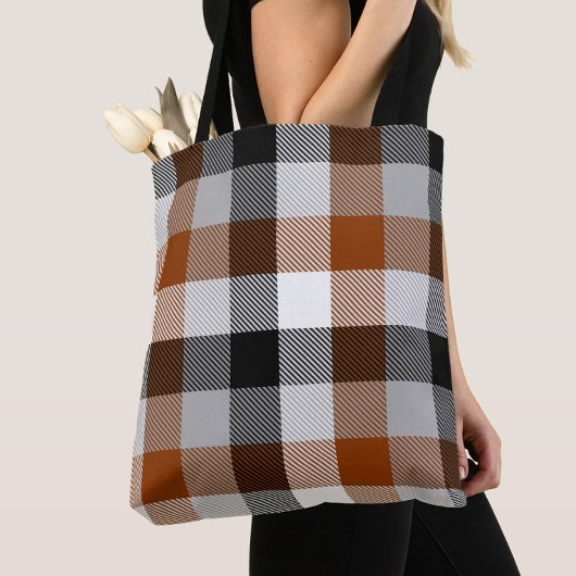 Brown Schwarz-weiß Twill Gingham Design Tasche