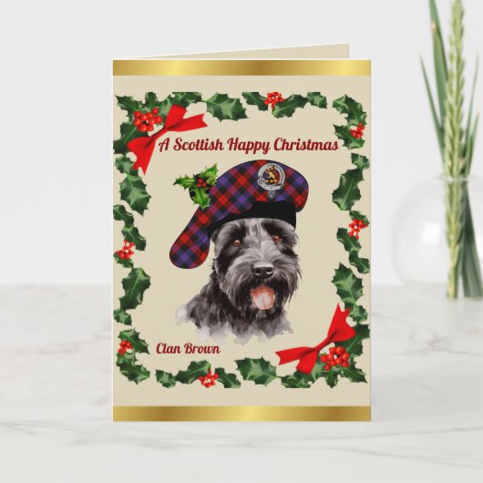 Brown Scottie Dog Personalisiert Xmas Karte (Vorderseite)