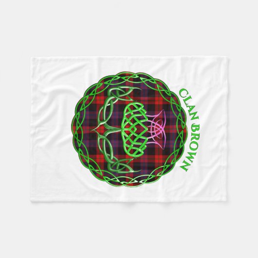 Brown Scottish Tartan Celtic Thistle Fleecedecke (Vorderseite (Horizontal))