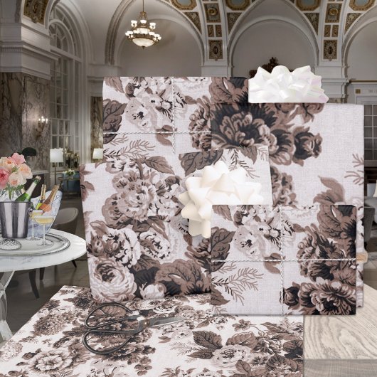 Brown Sepia Floral Peonies Dahlias Asters Rose Geschenkpapier Set