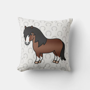 Brown Shetland Pony Cartoon Illustration Niedlich Kissen