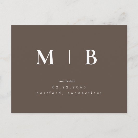 Brown Simple Contemporary Monogram Save the Date Postkarte (Vorderseite)