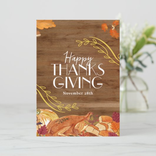 Brown Simple Happy Thanksgiving Social Media Einladung (Stehend Vorderseite)