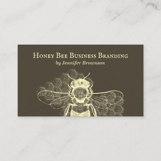 Brown Simple Honeycomb Bee Retro Apiary Visitenkarte (Vorderseite)