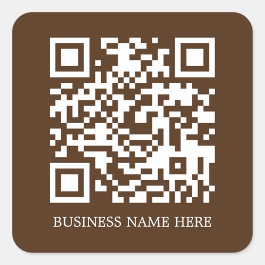Brown Simple, Modern QR Code Business Name Quadratischer Aufkleber (Vorderseite)