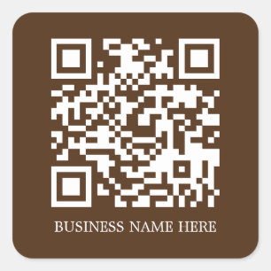 Brown Simple, Modern QR Code Business Name Quadratischer Aufkleber