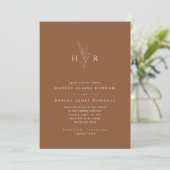 Brown Simple Monogram QR Code Foto Wedding Einladung (Stehend Vorderseite)