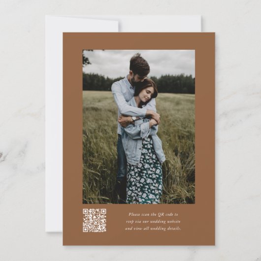 Brown Simple Monogram QR Code Foto Wedding Einladung (Rückseite)