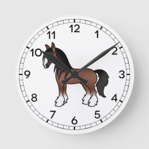 Brown Sinti und Roma Vanner Clydesdale Shire Carto Runde Wanduhr