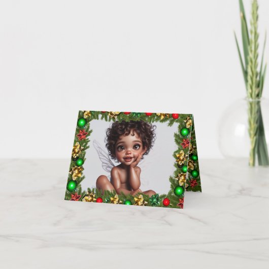 Brown Skin Baby Christmas Fairy Karte (Vorderseite)