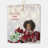 Brown Skin Girl Personalisiert Weihnachten Keramikornament (Links)