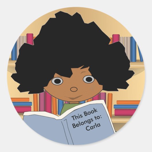 Brown Skin Library Girl Round Stickers (Vorderseite)