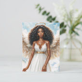 Brown-Skinned Angel With Halo Watercolor Postkarte (Stehend Vorderseite)