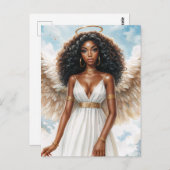Brown-Skinned Angel With Halo Watercolor Postkarte (Vorne/Hinten)